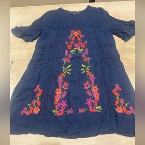 Free People Perfectly Victorian Embroidered Floral Dress Navy Size Small. Boho